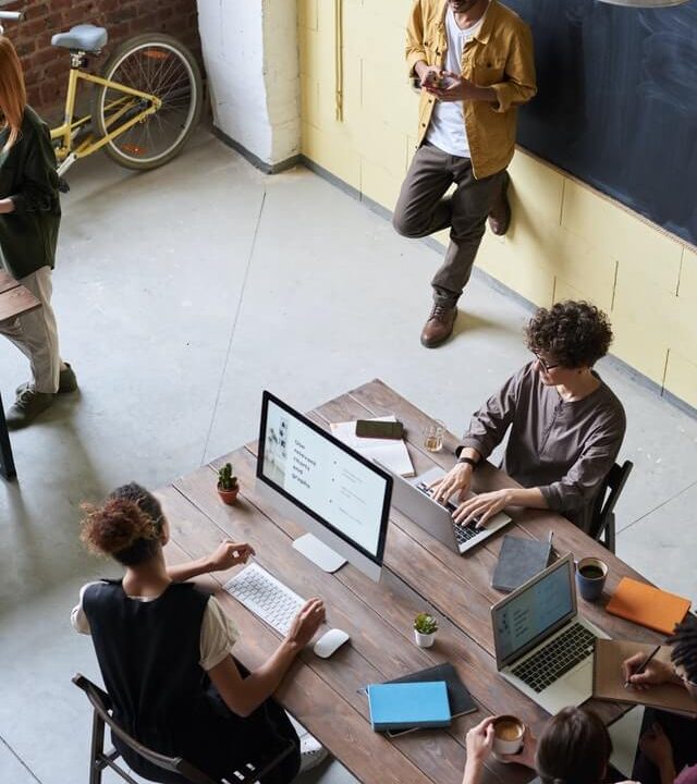 People working in an office seen from the top
